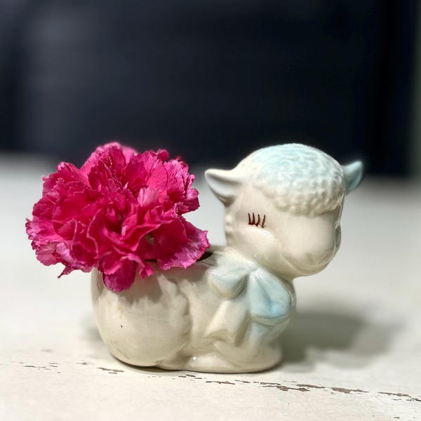 Vintage Lamb Planter – 1950s Ceramic Nursery Planter                       (ss-Q)