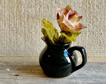 Glossy Black Vintage Pitcher/Creamer, High Gloss Glaze,  Guyroc Pottery Creamer, 1950s Guyroc Pottery, Retro Creamer