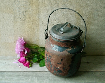 Antique Milk Can, Rustic Milk Can with Lid, Chain and Handle, Rustic Porch Decor, Chippy Milk Can, Rustic, Primitive