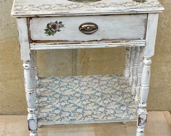 UPCYCLED Antique SIDE TABLE with Drawer, Ballerina Table, Solid Wood End Table, Hand Painted