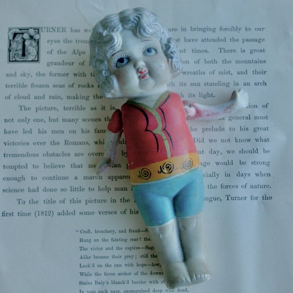 ANTIQUE KEWPIE DOLL / Beautiful Antique Bisque Porcelain Girl Kewpie Doll / 1920s / Moveable Arms / 1920s Era Kewpie Doll