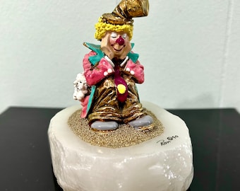 Ron Lee Clown Figurine Signed 83 Sharing Hotdog With Dog Onyx Base