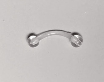 2 PC SET -16G Gauge-Curved Clear Bioflex Barbell Piercing Retainer-Choose 8mm or 10mm-3mm ball-Metal/Allergy Free-Hide Piercing-Sports, etc.
