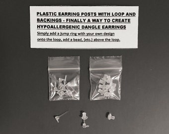 2-Packs -Acrylic Earring Posts for Dangle Earrings with Loop & Backings-Create Metal Free, Hypoallergenic Dangle Earrings-Rare hard to find.