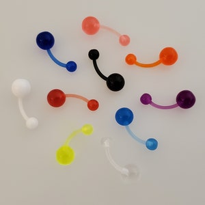 10 PC Set -14G Gauge -10mm long- Acrylic - Colorful, Semi-Translucent - Belly Button Navel Rings - Retainers - Body Jewelry
