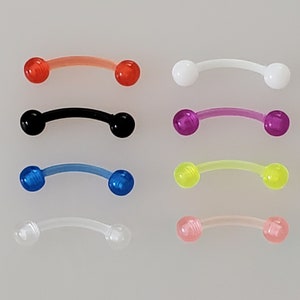 8 Piece SET - 16G Gauge - 8mm Curved Barbell - Colorful - Acrylic - Retainer Body Jewelry