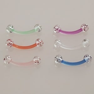 6 Piece SET - 16G Gauge - 8mm Curved Barbell - Colorful - Glitter - Retainer Body Jewelry