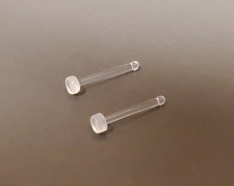 2 Piece Set-20 Gauge-Clear-Choose Flat Pad or Ball Length BioFlex Nose Stud-Septum Retainer-Flexible-Hide Piercing-Sports-Medical-Metal Free