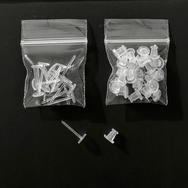 20pc. VALUE PACK - New - 3mm Pad - Ear Piercing Retainers - Acrylic- Metal Free - MRI Medical- Hide-it Piercing Stud-20 Retainers & 20 Backs