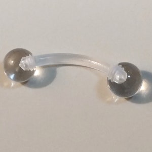 2 PCS -14G -Curved Clear Bioflex Barbell Piercing Retainer Ring- 10mm Long -5mm ball-Flexible Clear Body Jewelry-Metal/Allergy Free-#103AC-C