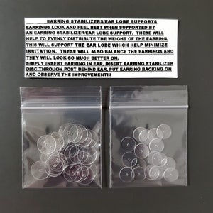 NEW- 50 Piece-TWO SIZES-Combo Pack Lifts/Solves Drooping/Droopy Earrings-Reusable Ear Lobe Support/Earring Stabilizers-Rare Large & Small