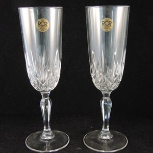 Genuine lead crystal 2 long champ glasses by Royal Crystal Italy (champagne glasses)