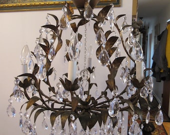 Vintage chandelier with crystals made in Spain