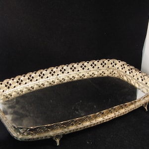 Vintage Victorian style metal mirror tray/vanity