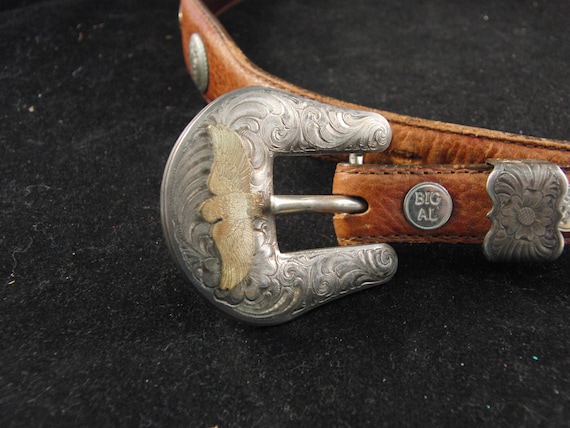 Big AL by AL Beres Brown Leather Belt Silver and Gold Plated  display picture 1