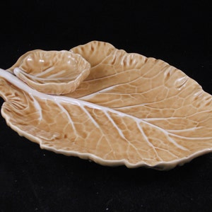 Vintage yellow leaf plate made in Portugal