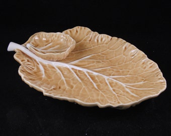 Vintage yellow leaf plate made in Portugal