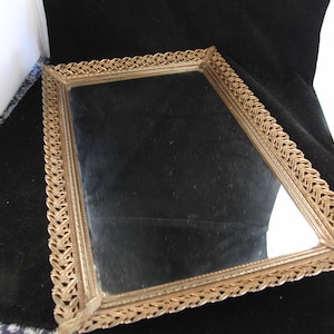Vintage Victorian style metal mirror tray/vanity