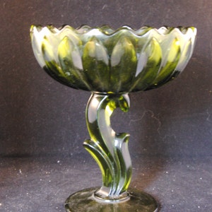 Vintage green glass candy bowl
