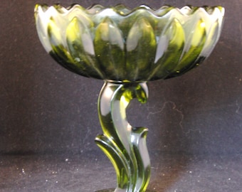 Vintage green glass candy bowl