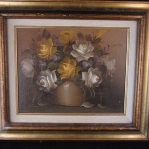 Vintage original oil painting of flowers on canvas signed by the artist