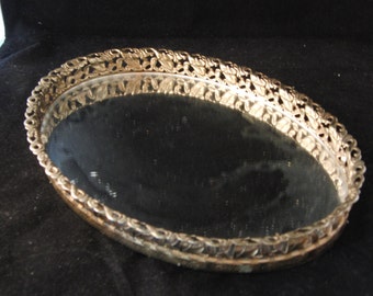 Vintage Victorian style metal mirror tray/vanity