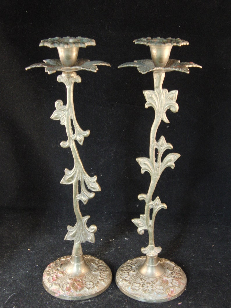 Vintage brass candle holders with flowers2 candle holders. image 1