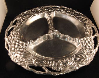 Metal round serving tray with grapes by Arthur Court