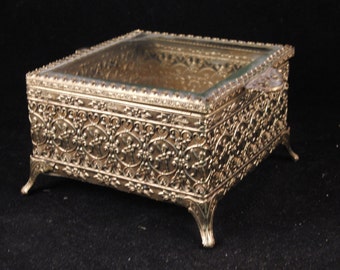 Vintage small metal jewelry box