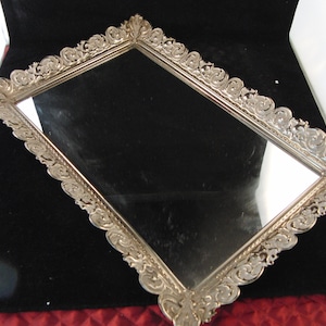 Vintage Victorian style metal mirror tray/vanity
