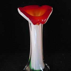 Red and white glass vase
