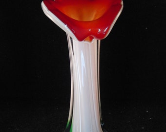 Red and white glass vase