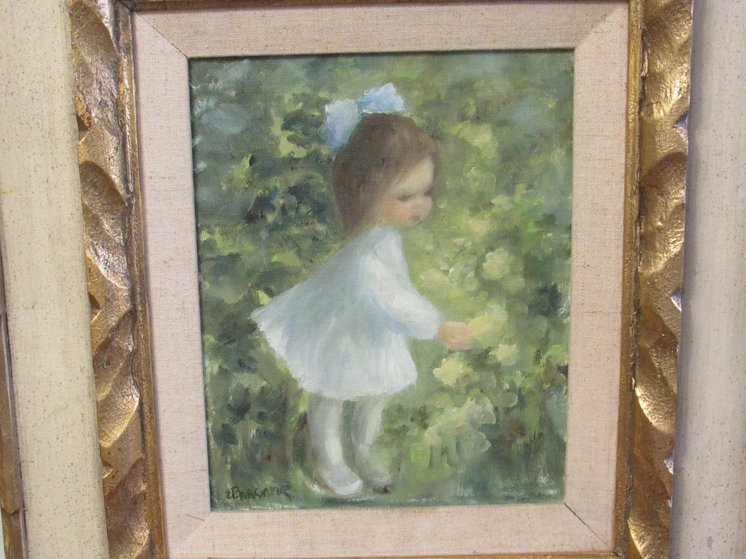 Vintage Original Oil Painting of a Girl and Flowers - Etsy
