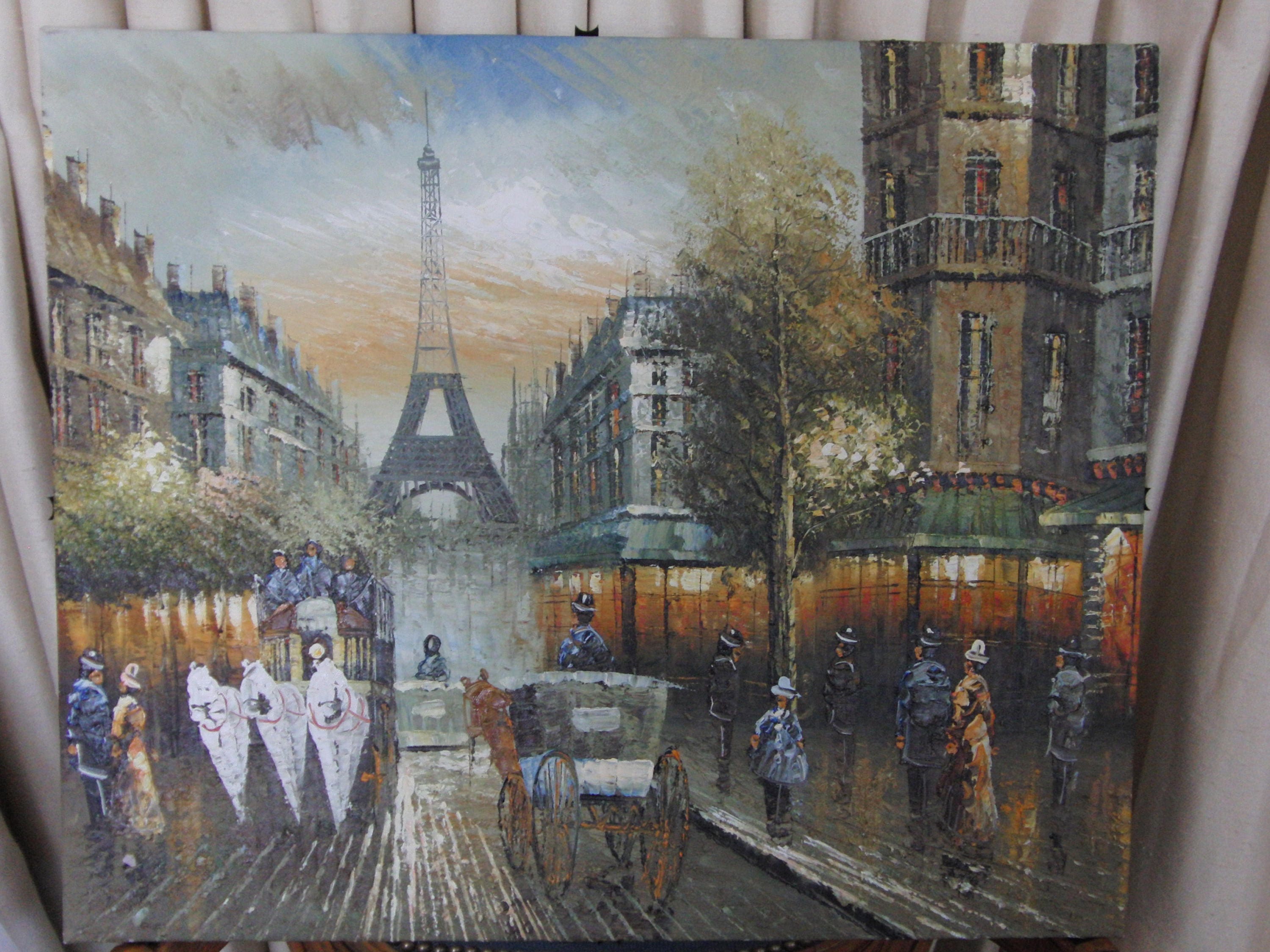 Vintage Original Oil on Canvas Painting of Eiffel Tower Paris City - Etsy