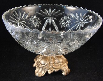 Vintage crystal candy bowl with metal stand