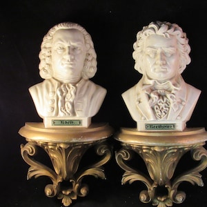 Vintage Bach and Beethoven figurine shelves