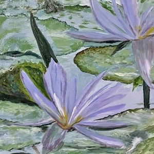 Water lily canvas oil painting, original wall art, impressionistic wall art, Asian art, lotus floral, pond lily contemporary wall art