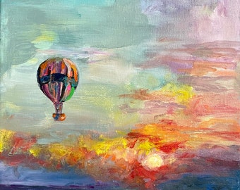 Hot air balloon, original acrylic painting on canvas, contemporary sunshine art