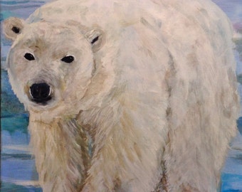 Polar bear painting, original acrylic painting, wildlife, animal art, bear wall decor, Alaska polar bear, white bear wall decor