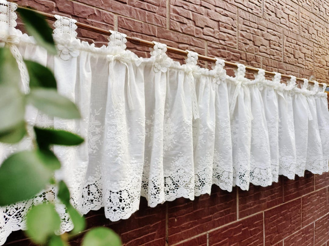 Vintage Lace Kitchen Curtain, Cottagecore Window Valance, French