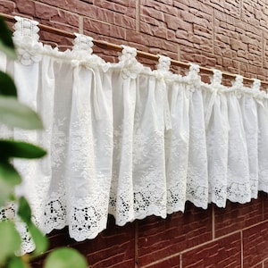 Tenda da cucina in pizzo vintage, mantovana per finestra in stile cottagecore, tenda corta ricamata bianca in stile country francese, arredamento in stile fattoria per bar/camera da letto