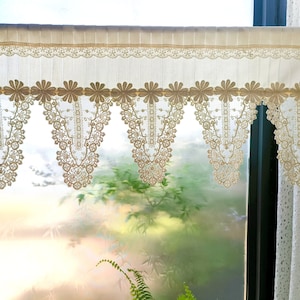 Cottage Daisies~ Rustic Shabby Chic Lace Window Curtain Valance Kitchen Curtain Window Treatment ~ Country Cottage Decor ~ Beige~ UNIQUE~