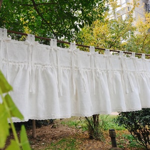 Victorian Elegant Curtain Valance~ Shabby Chic French Country Style Ruffled Linen Window Curtain Kitchen Curtain Cafe Curtain~ Ivory White~