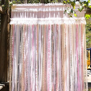 BOHO Shabby Chic Window Curtain~Wedding/Birthday Party/Baby Shower Photo Backdrop~White~Pink~Lace~Princess Style Girl&#39;s Room Lady Boudior~