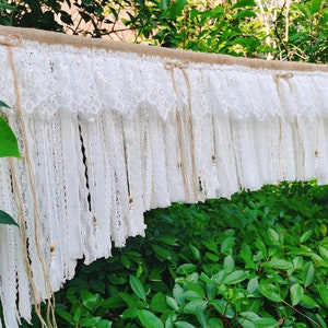 Gorgeous~ SHABBY Chic Window Curtain Valance French Country Style Victorian Cottage White Lace Swag Curtain Natural Burlap Top Curtain~