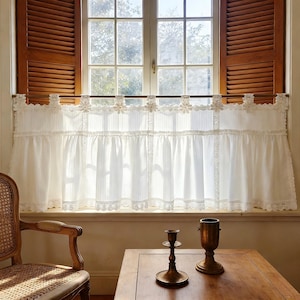 Tenda a balza in stile cottage vittoriano con balza bianca - Elegante tenda da cucina in cotone, decorazione romantica per la casa e regalo