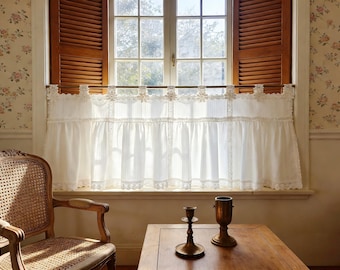 Victorian Cottage Core White Ruffled Valance - Elegant Cotton Kitchen Bottom Cafe Curtain, Romantic Home Decor &  Gift