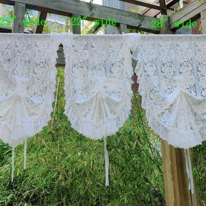 Gorgeous~ Victorian Shabby Chic French Country Style Frilled Lace Curtain Tie up Curtain Roman Balloon Shade Lace Curtain Panel~ White~