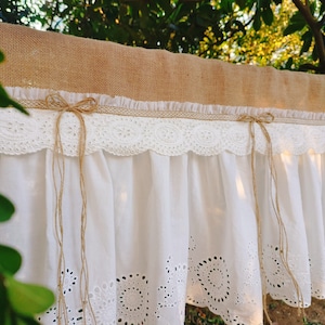 Old Time~ SHABBY Chic Rústico Francês Estilo Country Cortina de Janela Vitoriana Cottage Babados Renda Branca Cortina de Estopa Natural Valance~