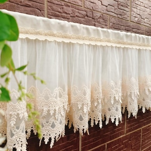 Old Fashion~ French Country Cottage Style Ruffled Lace Window Curtain Valance Kitchen Curtain Cafe Curtain Privacy Curtain~ Beige&Off White~